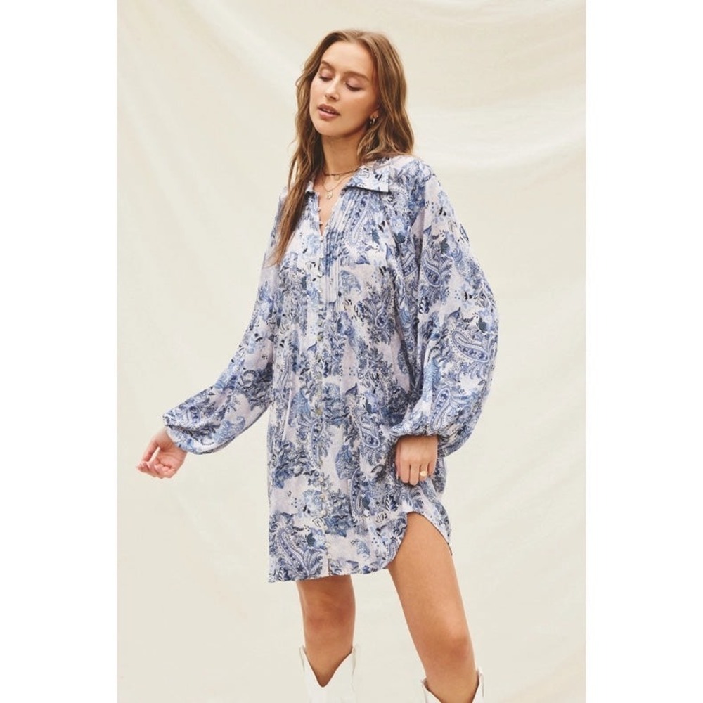 Aritzia Dress Forum Women Mini Cottagecore Dress Medium Blue Paisley Western - Picture 4 of 13